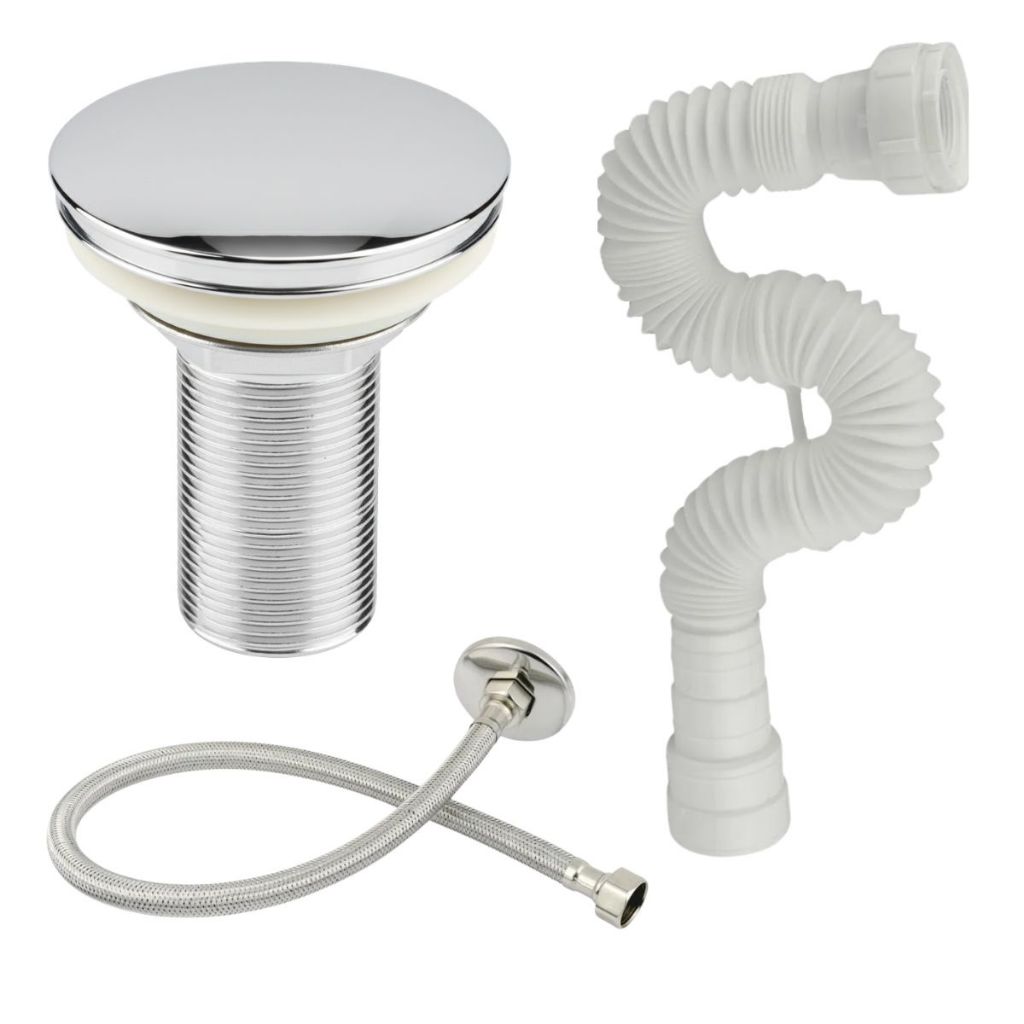 Kit Banheiro Sifão Sanfonado Universal + Válvula Click Inteligente 7/8 + Engate 40 cm Cromado Inox