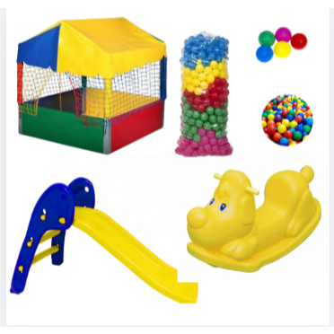 Piscina Infantil 1x1 com Escorregador Baby + Cachorrinho + 300 Bolinhas