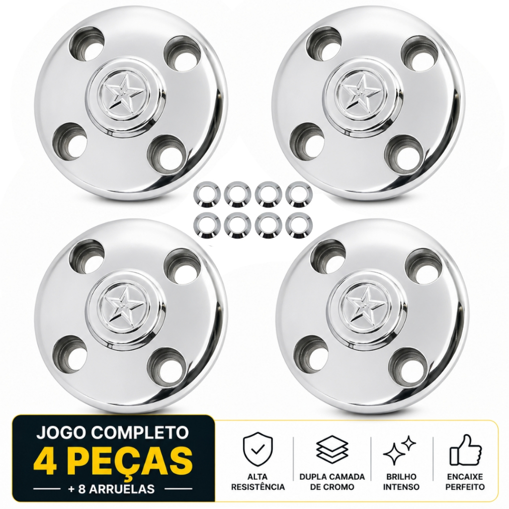 Kit 4 Calota Alfa Cromada 4 Furos Para Fusca e Kombi Universal 4x130