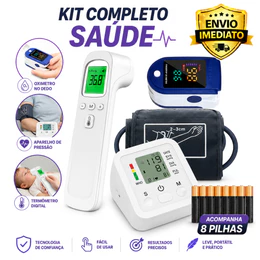 Medidor de Pressão Digital + Oxímetro de Dedo + Termômetro Infravermelho Sem Contato