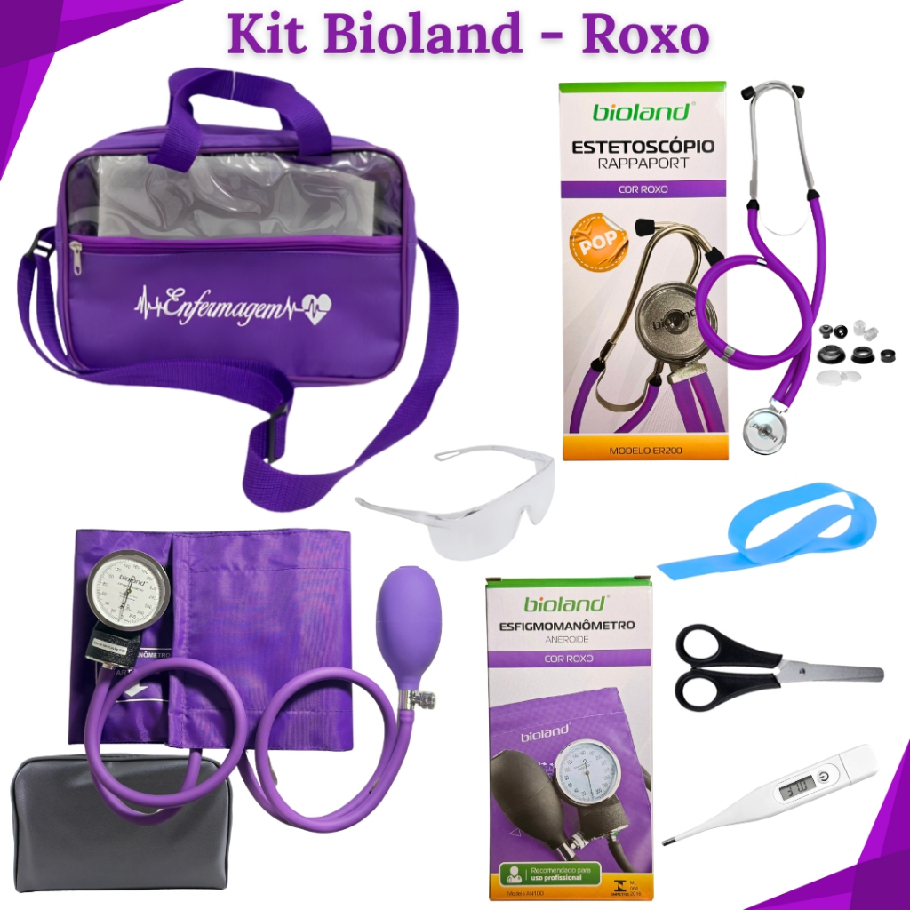 Kit de Enfermagem Profissional Tradicional - Esteto, Esfigmo, Bolsa e Material de Bolso