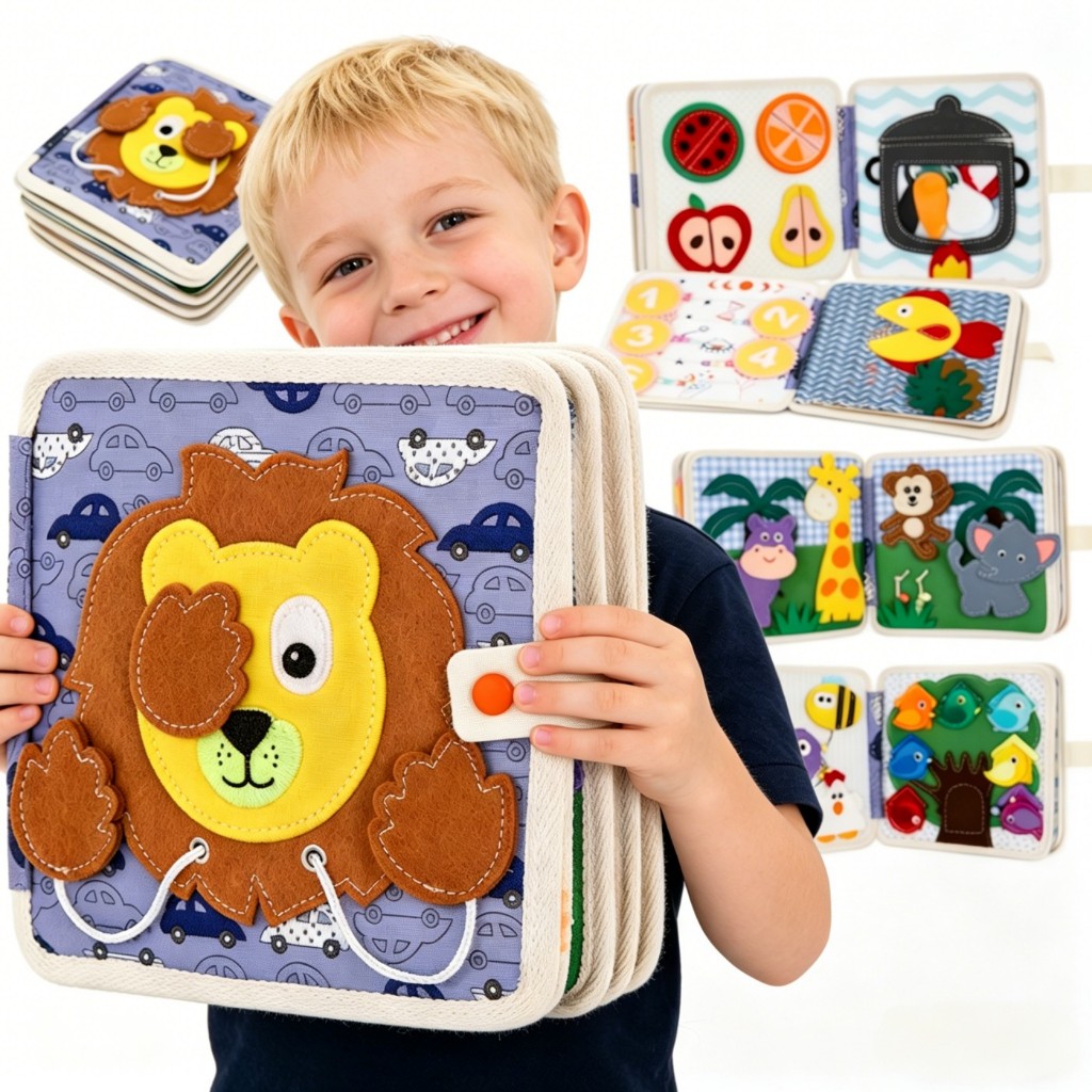 Livro Sensorial Montessori de Feltro de Atividades para Viagem de Carro Habilidades Motoras Finas