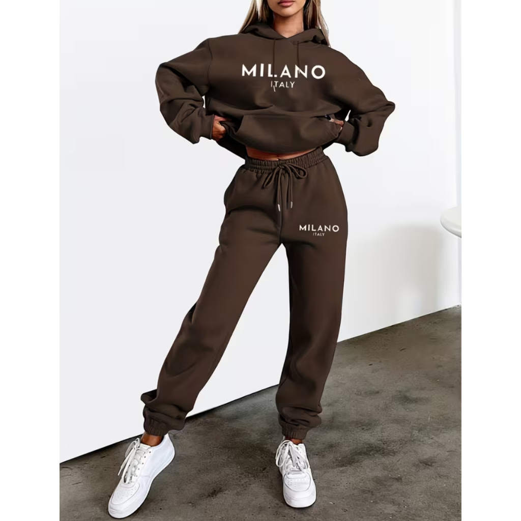 Kit Conjunto Blusa e Calça Moletom Feminino Milano Italy Estiloso Moderno Inverno Confortável