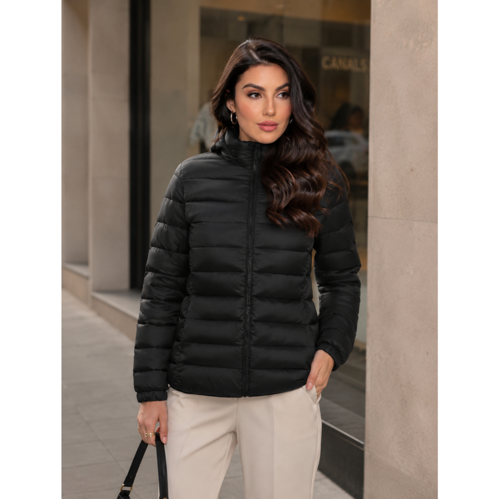 Jaqueta Nylon Feminina Preta Marrom Off White Casaco de Frio Puffer Bobojaco