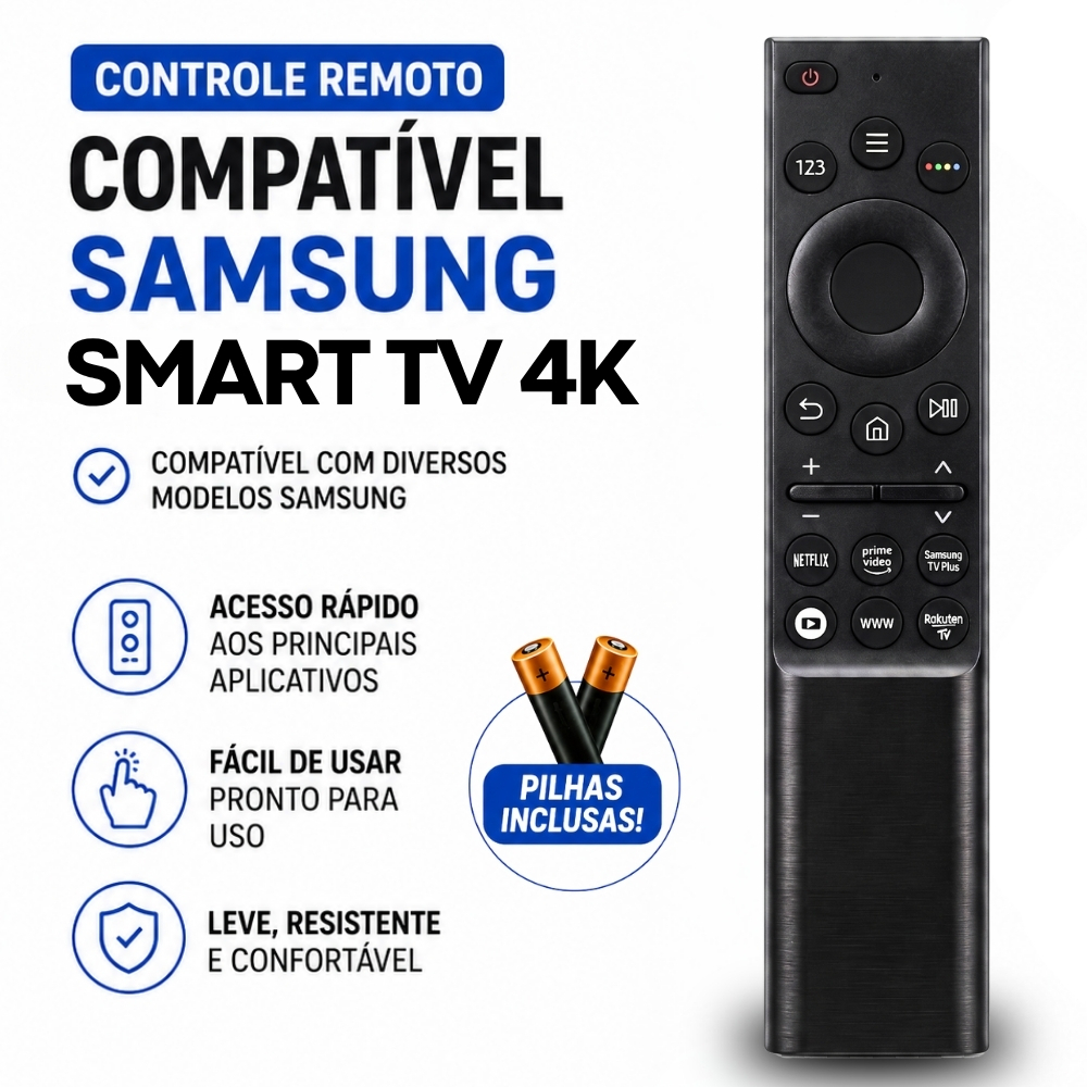 Controle Samsung Smart TV 4K QLED UHD Crystal Netflix Globoplay Prime Vídeo + Pilhas inclusas