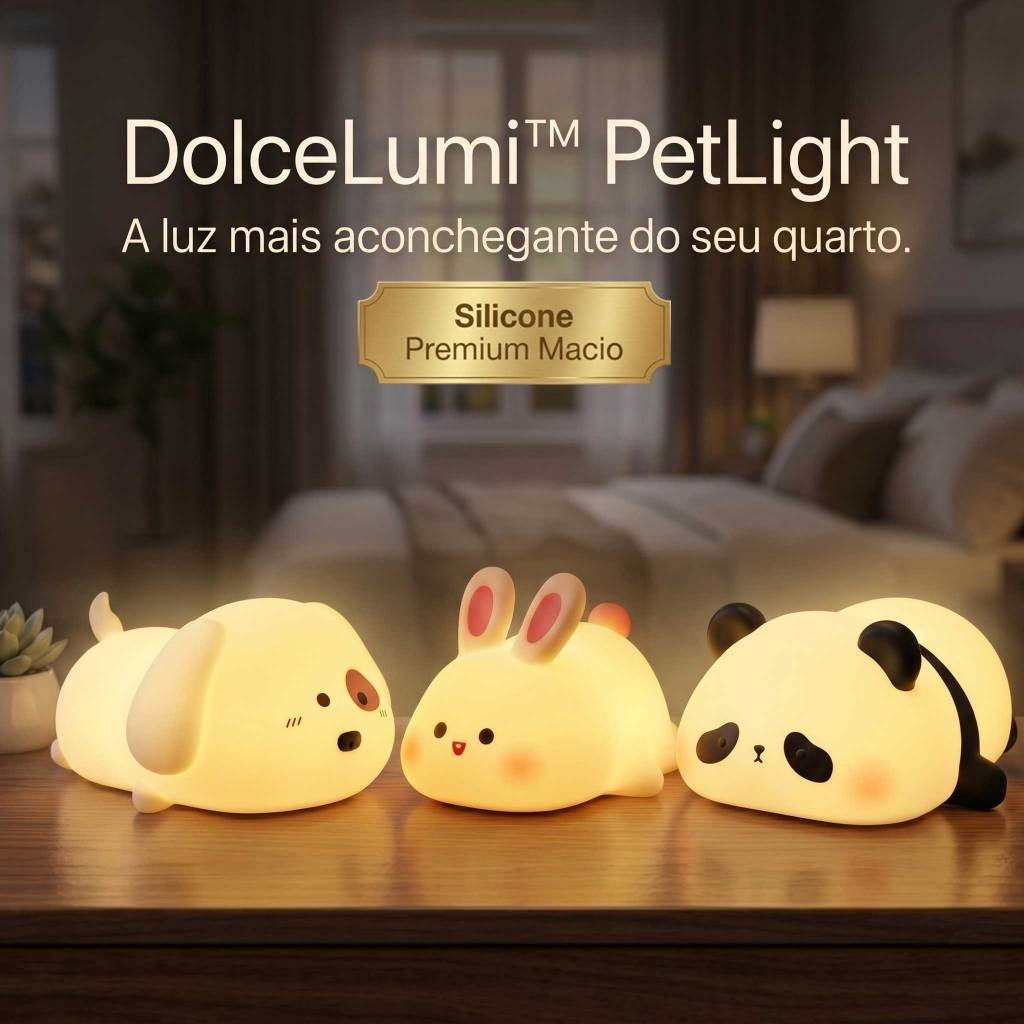 Luminária LED Silicone Panda Cachorrinho Coelho Touch USB Luz Noturna quarto Recarregável Decora
