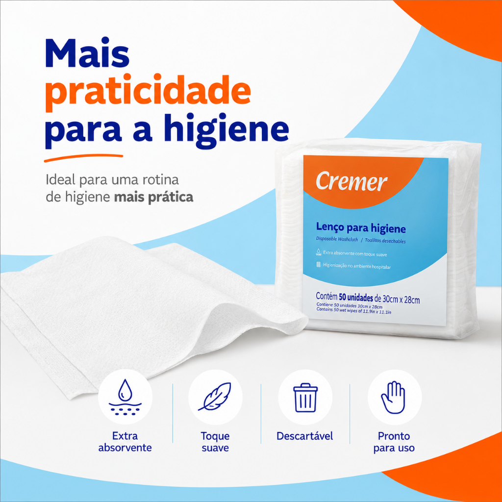 Lenço Multiuso Para Higiene e Banho Bebê Crianças e Recém Nascido 30x28cm Pacote C/50 Unidades