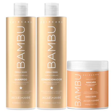 Kit Jacques Janine Hair Care Bambu Shampoo 800ml Condicionador 750ml Máscara Fortalecimento 400g