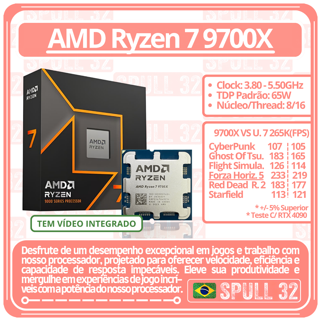 Processador AMD RYZEN 7 9700X AM5 (OEM) | SPULL 32