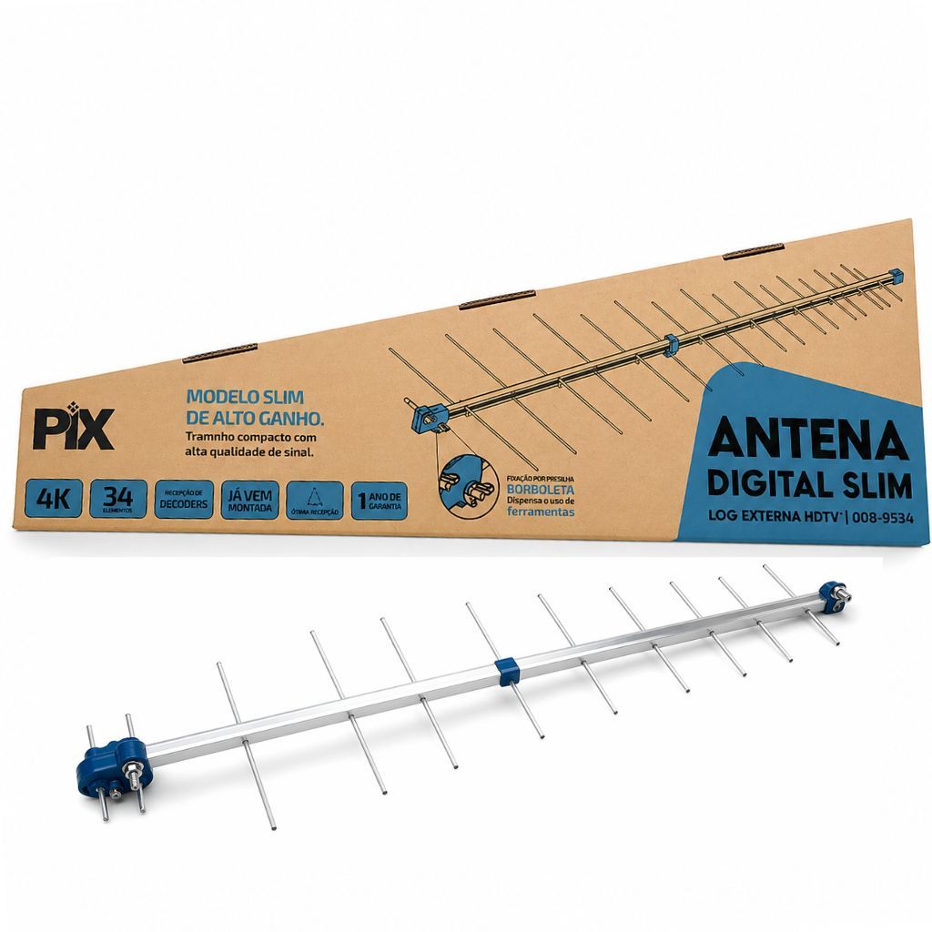 Antena Digital TV Externa HD Full HD 4K UHF VHF Sinal Forte Para Smart TV e Conversor 34 Elementos