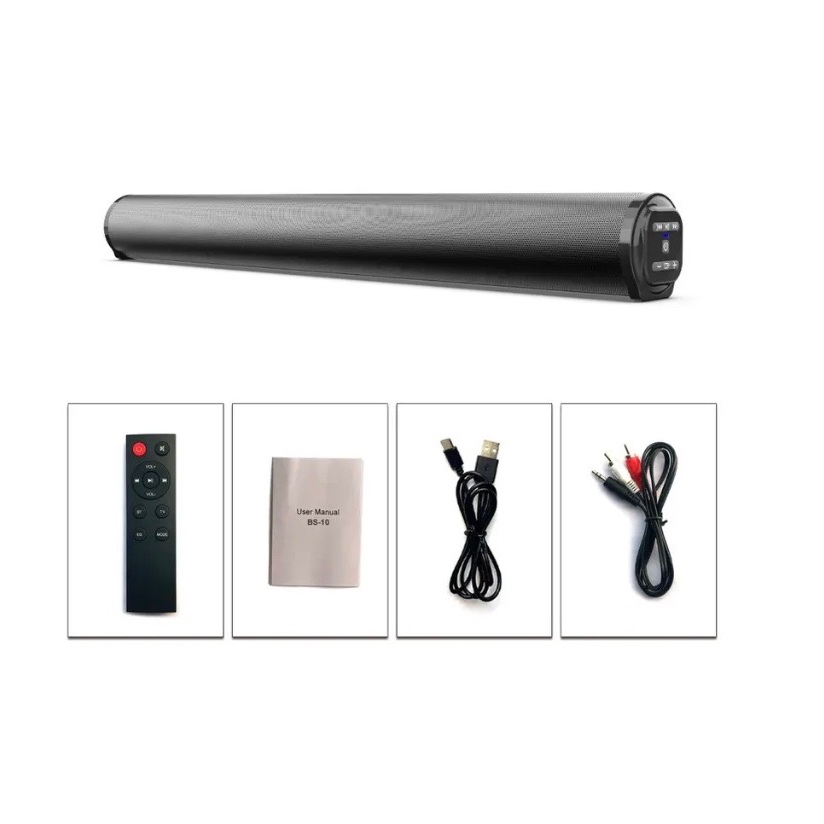 Barra de Som BS-10 40W Bluetooth para TV e Celular | Soundbar com Controle Remoto, Rádio FM e Bateria Recarregável