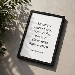 Quadro Decorativo Consagre Ao Senhor Fundo Branco Versículo Cristão Fé Motivacional Quarto 32x23cm