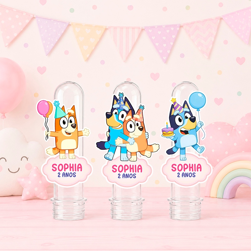 Tags Aplique para Tubete Personalizado Bluey Cachorrinho | Festa Infantil | Lembrancinha | Decoração de Mesa