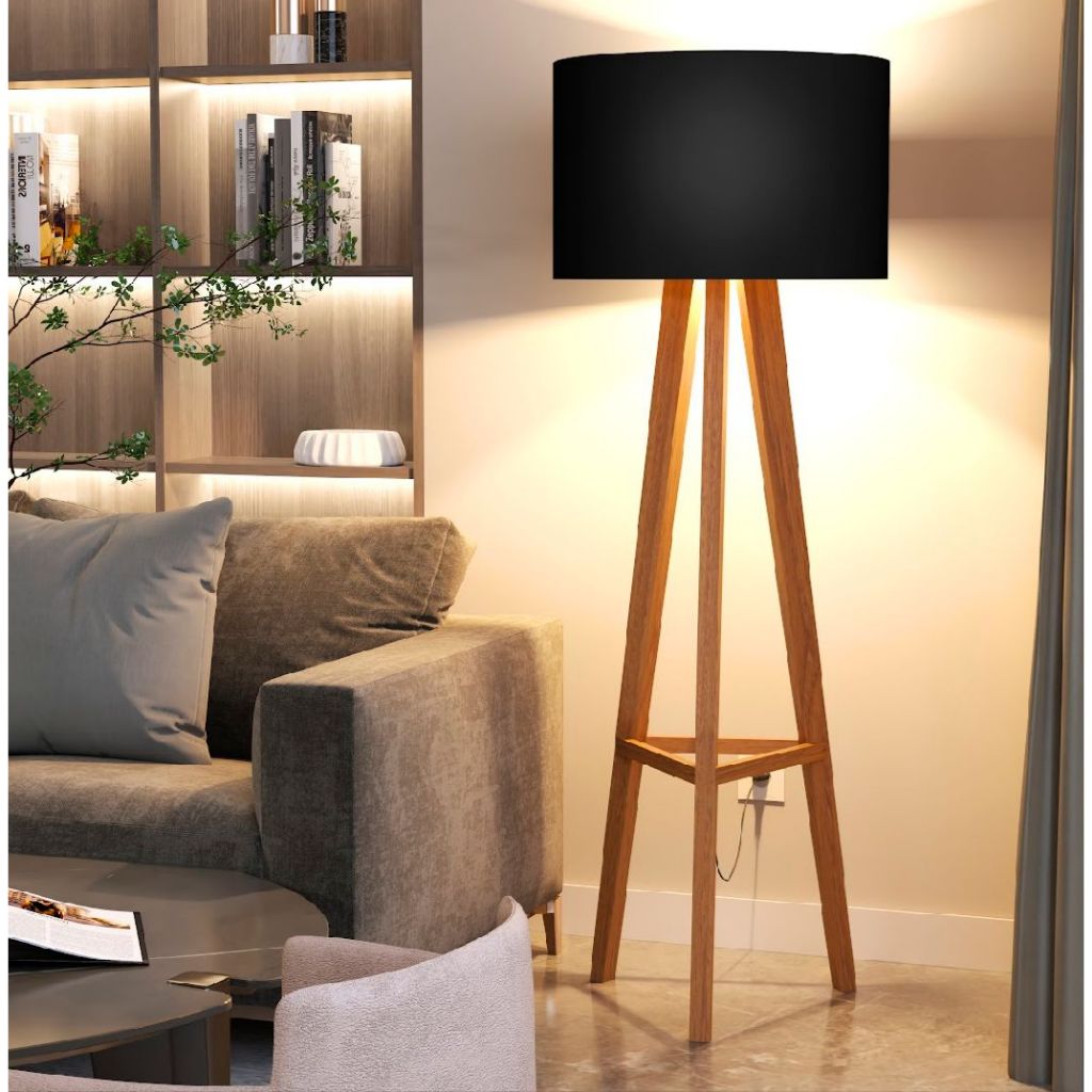 Luminária de Chão Abajur Em Madeira Austria Minimalista Iluminação para Casa Sala Quarto Com Cupula.