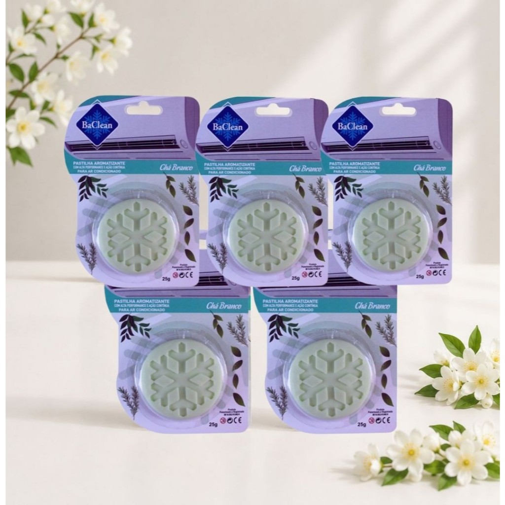 Kit 5 Pastilhas Aromatizantes para Ar Condicionado Aroma Chá Branco Fragancia BaClean