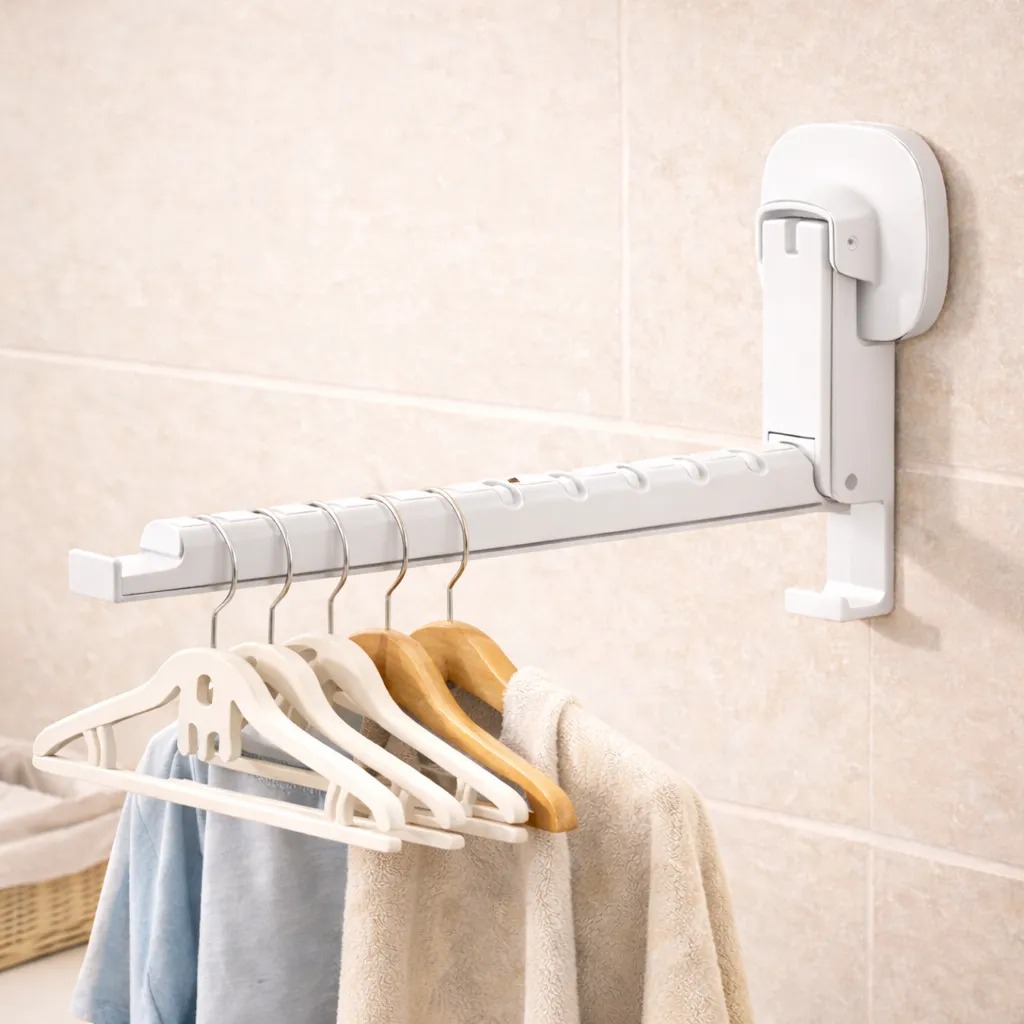 Varal Retrátil Portátil Seca Roupas Apartamento De Parede Com Ventosa