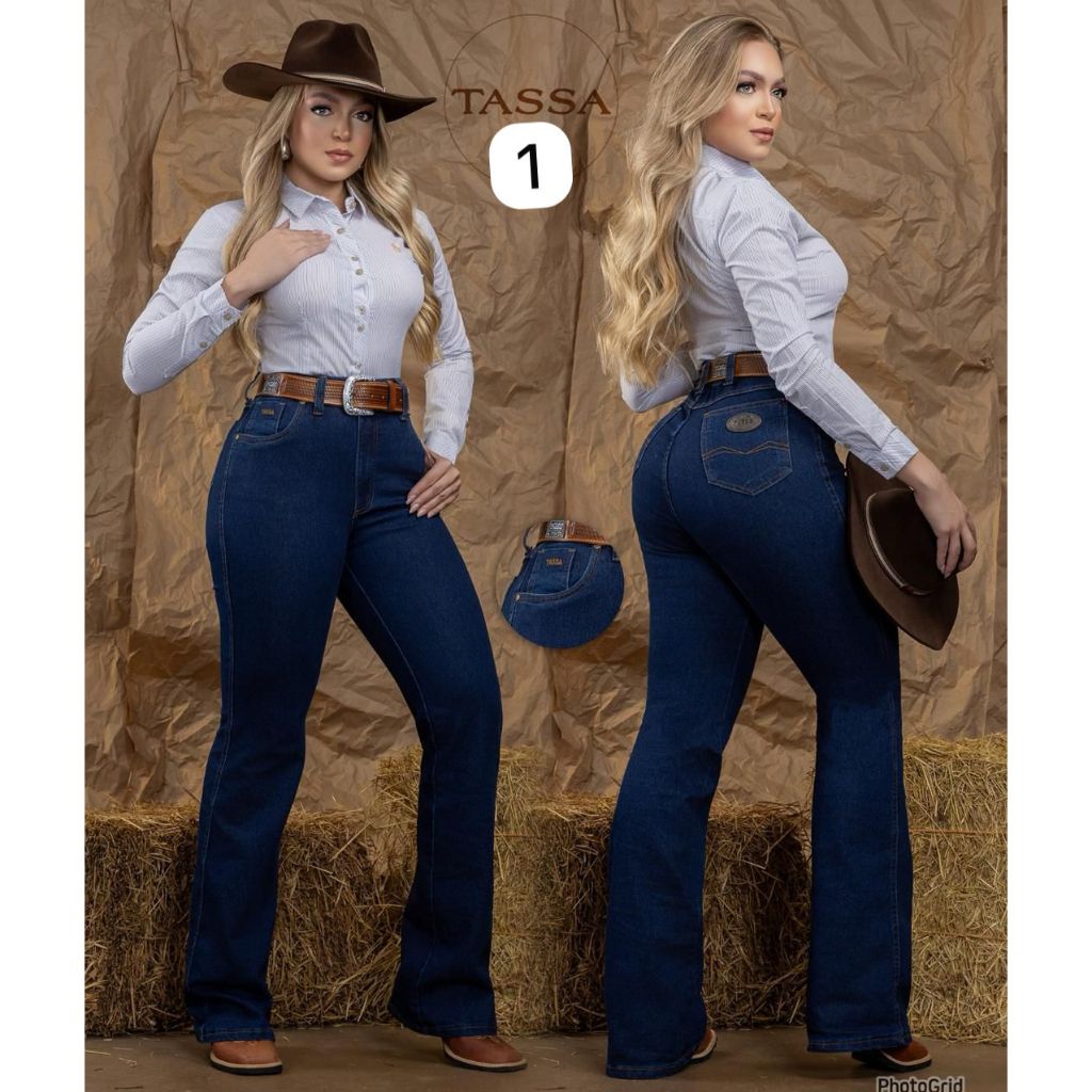 Calça Country Tassa Jeans Feminina Linha Premium Lisa Cintura Alta Rodeio Vaquejada West