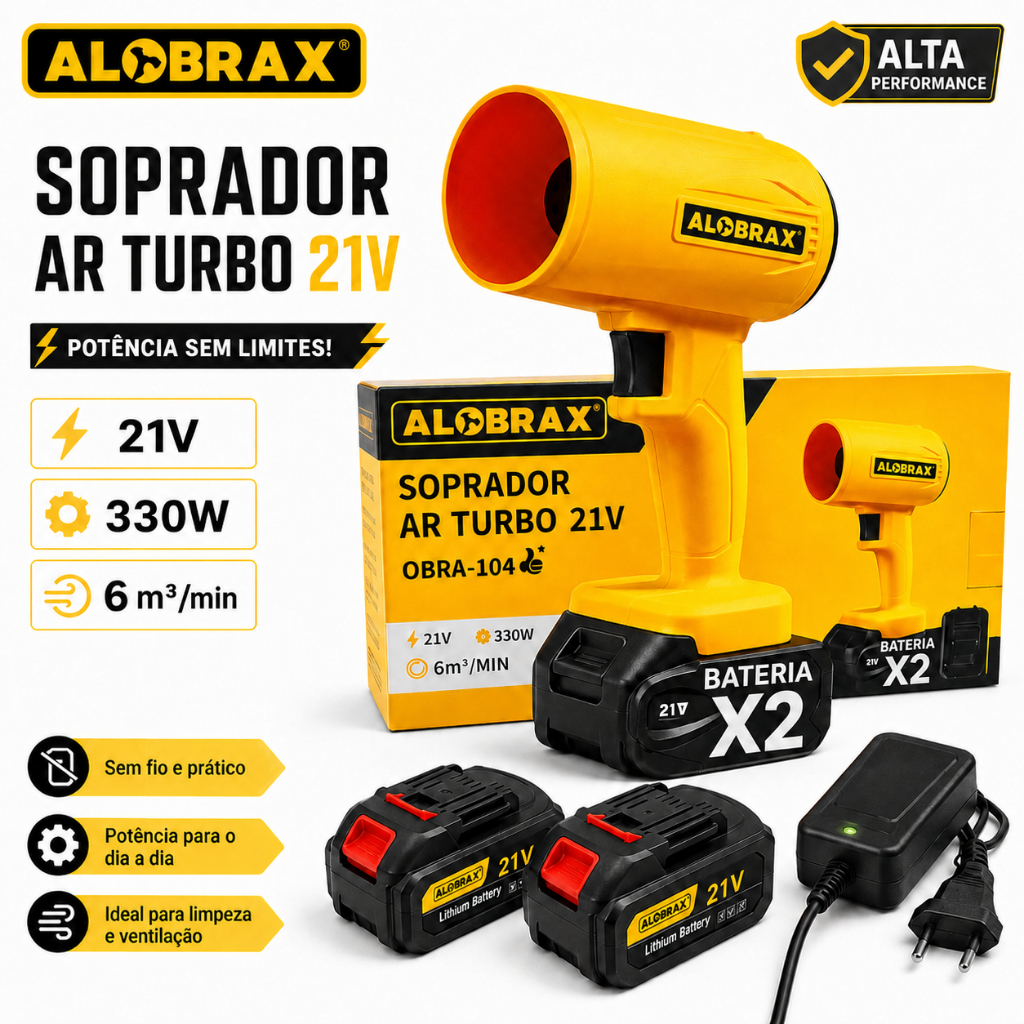 Assoprador De Ar Turbo 21v Alobrax Com 2 Baterias