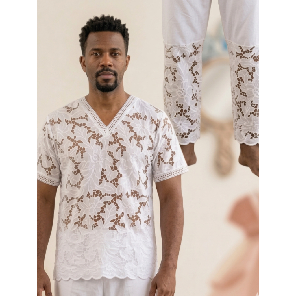 Conjunto Masculino Rechilieu Algodão Branco Candomblé Orixá Oxossi Ogum