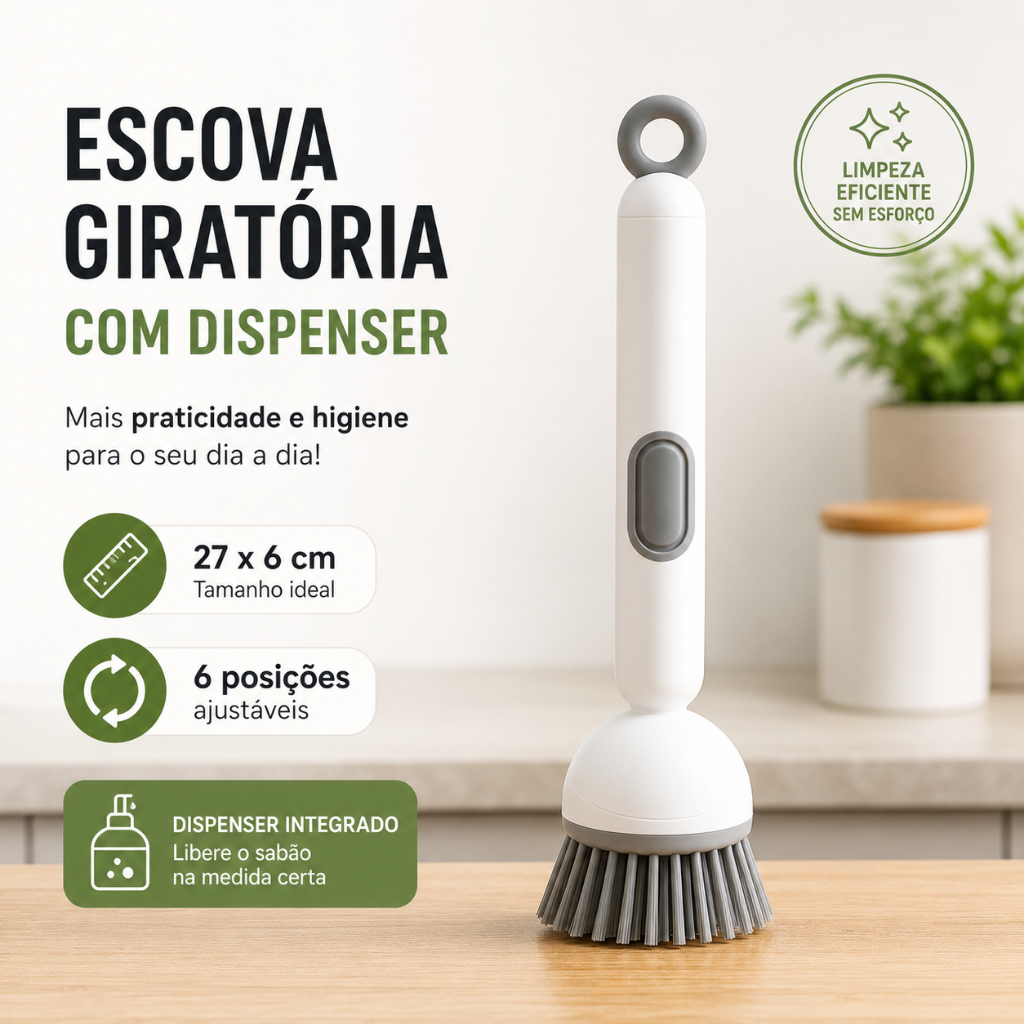 Escova Lava Louça com Dispenser de Sabão Escova de Cozinha Ajustável 27x6cm