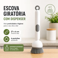 Escova Lava Louça Giratória com Dispenser de Detergente 6 Posições para Panelas e Pratos