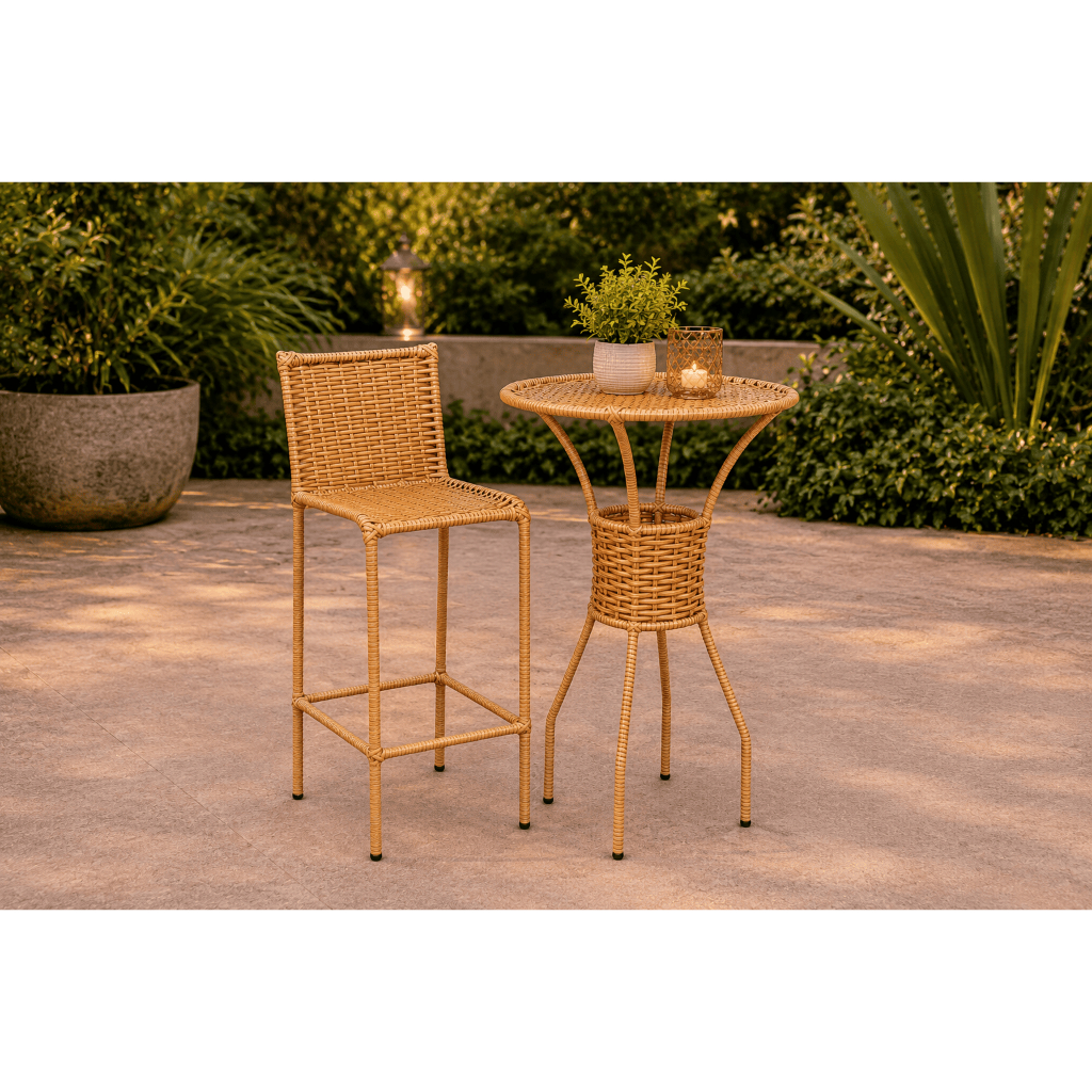 Jogo Mesa Bistrô  Aço C/ 1 Banqueta Alta Bar Balcão Jantar Cozinha Pequena Compacta
