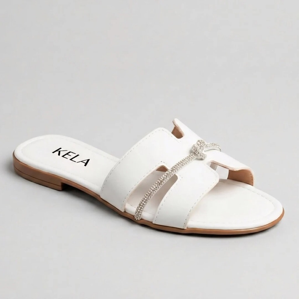 Rasteirinha Feminina Branca Elegante com Strass | Chinelo Slide Feminino Confortável Moda Casual