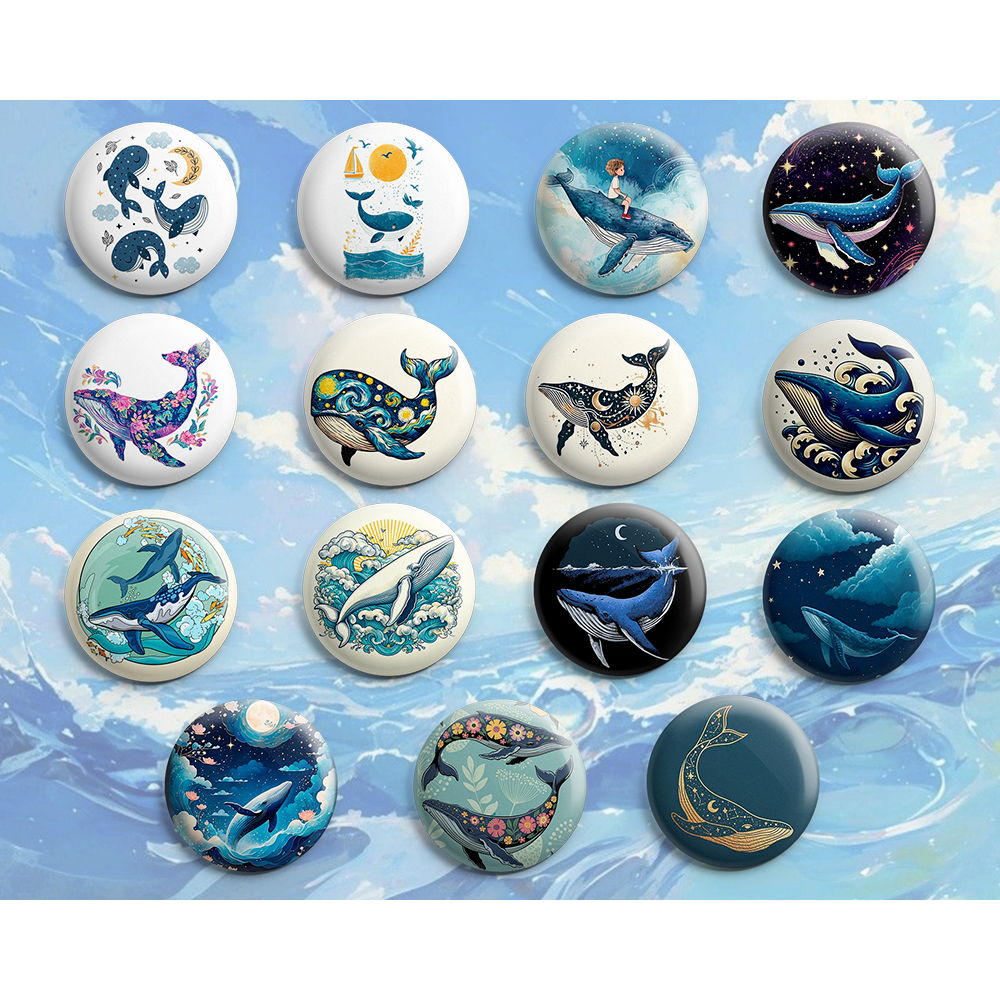 Botton Baleia - Baleias Jubarte, Orca, Azul / Oceano  - Botum / Boton / Broche (3,5cm & 4,5cm / Chaveiro)