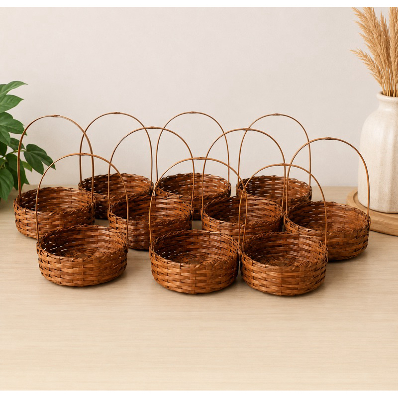 Kit com 10 Cestas Fraldeira de Bambu 20cm com Alça Artesanal para Lembrancinhas