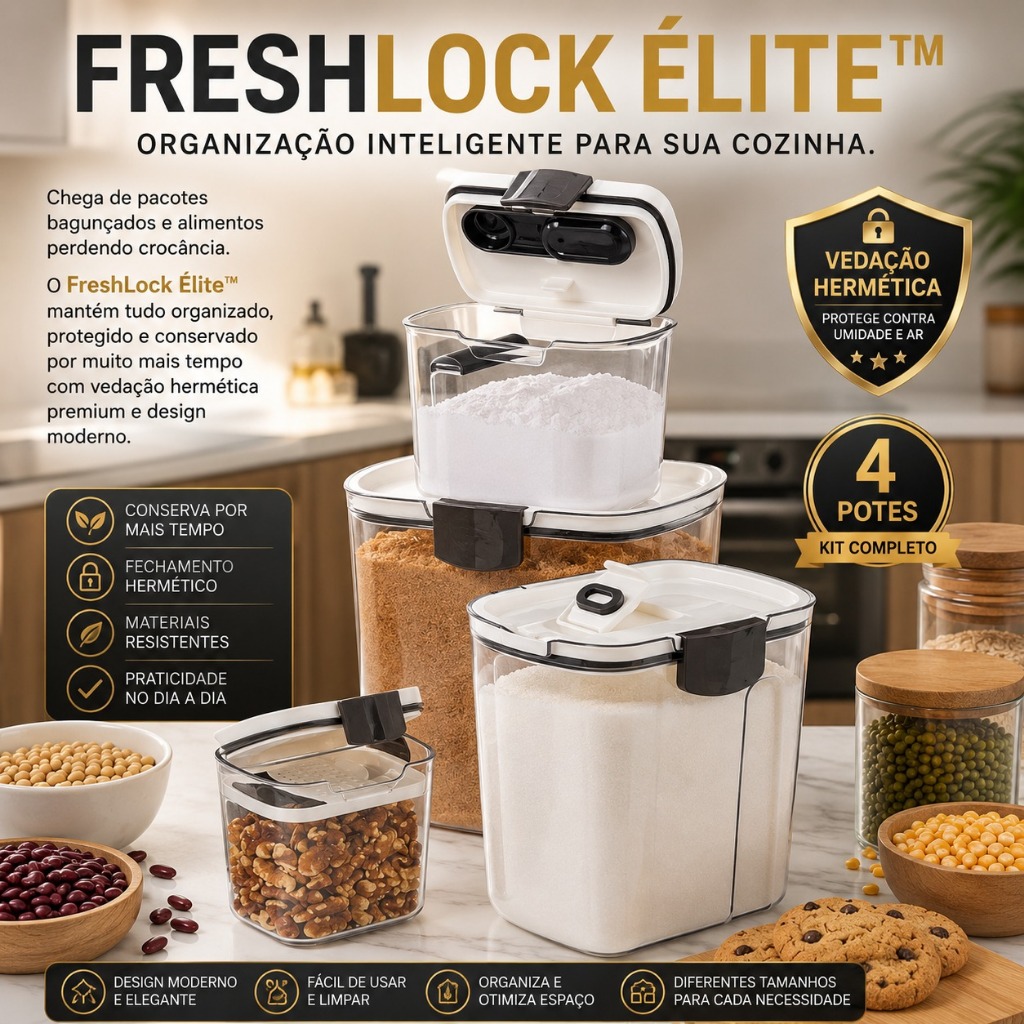 Kit 4 Potes Herméticos FreshLock Élite™ Organizador De Mantimentos Cozinha / WSR MIX STORE