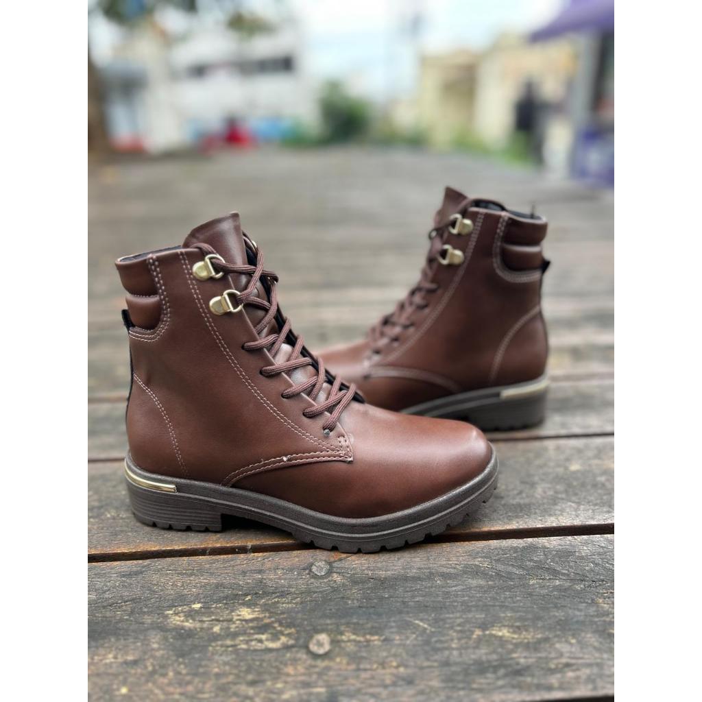Bota beira rio coturno tratorada feminino leve confortável casual cadarço sem salto