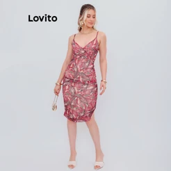 Lovito Vestido Feminino em Tule Estampado e Franzido nas Laterais DRB1368BRL1398