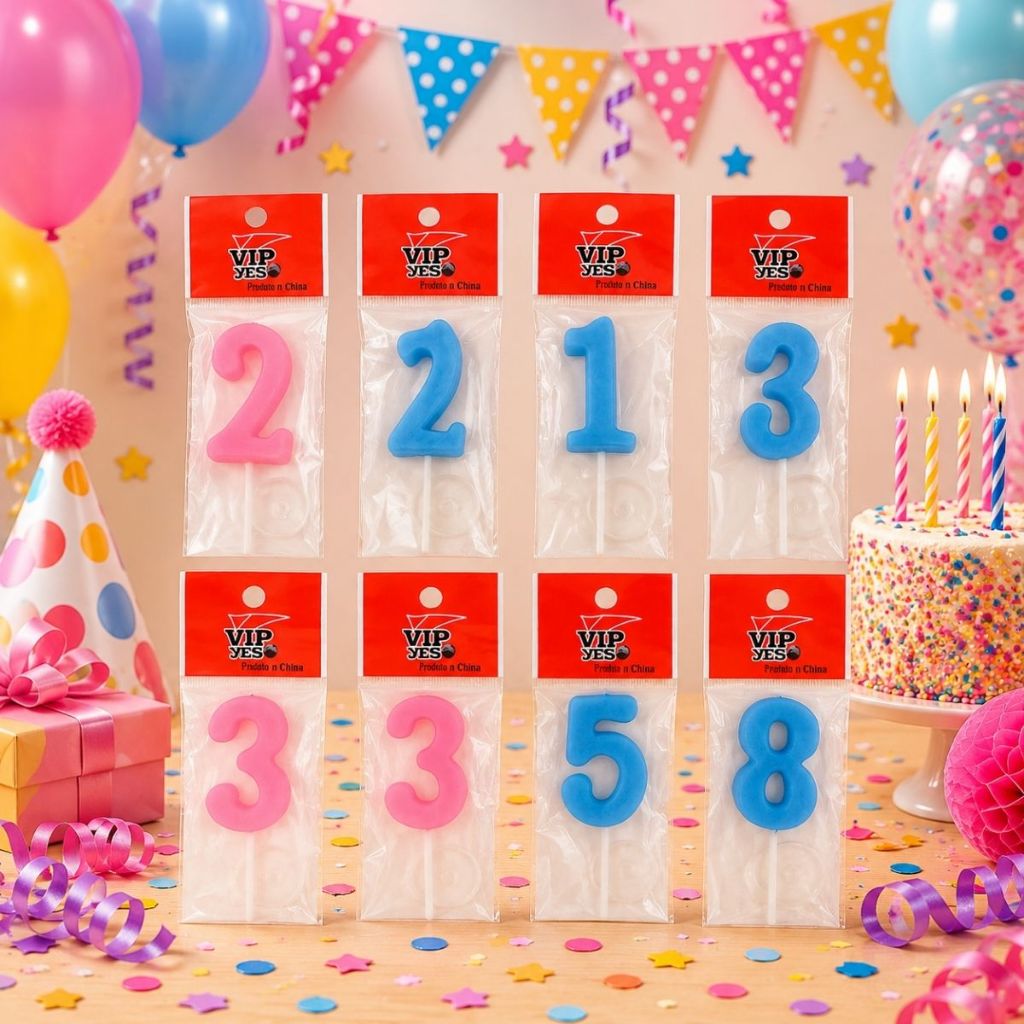 Vela Aniversário Decorativa Glitter Azul Rosa Estrela Números 1 a 9 para Bolos Festas Infantis