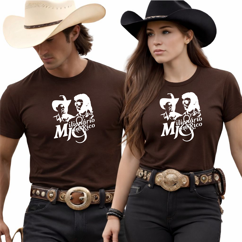 Camiseta Country Milionario E Jose Rico Sertanejo Raiz Moda Cowboy Kit 2 Camiseta Casal 100% Algodao Premium