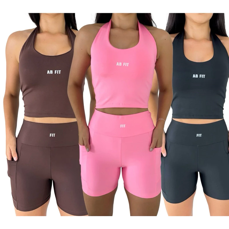 Conjunto Virgínia Corrida Short Com Bolso Feminino Suplex Premium Zero Transparência Academia