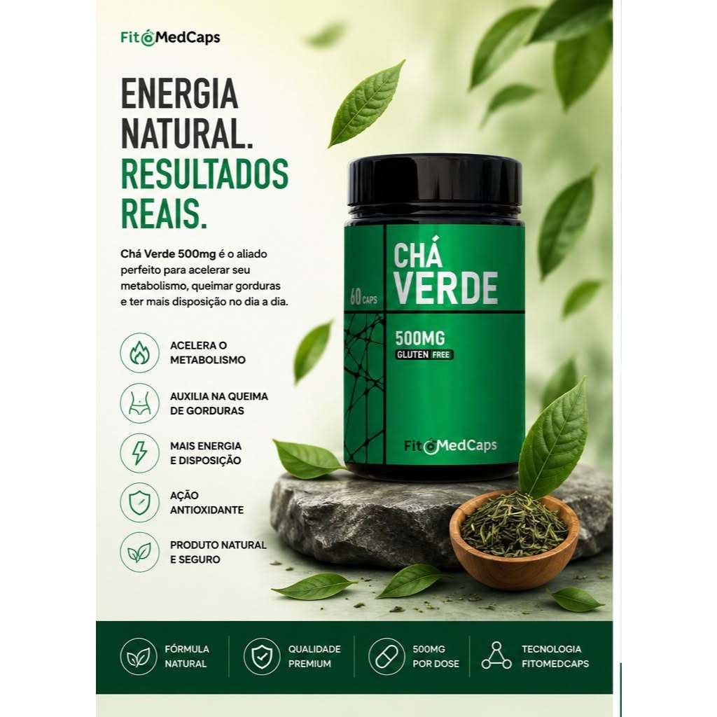 Chá Verde 60 caps 500mg Suplemento Alimentar Natural