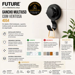 Gancho Multiuso com Ventosa Future Preto