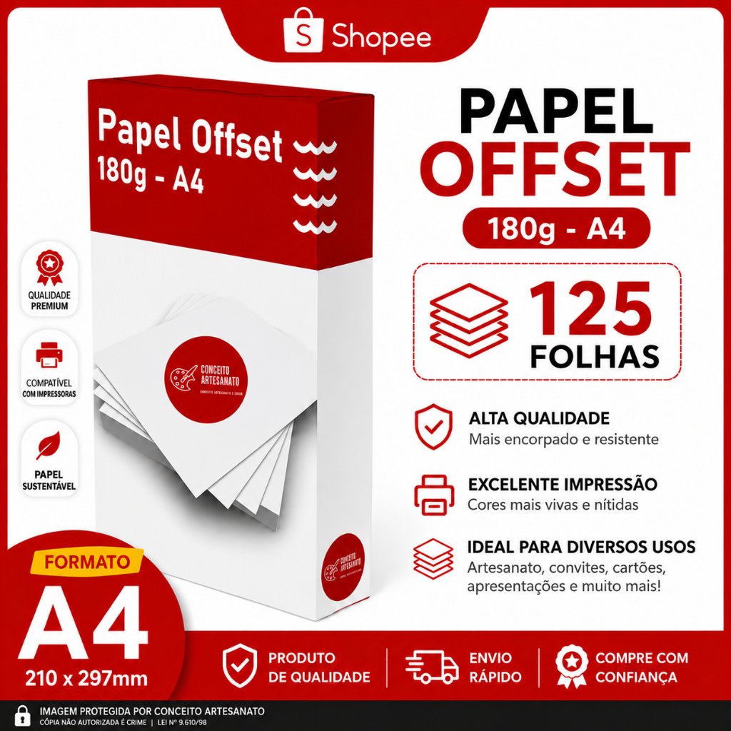 Papel Offset 180g - A4 - 125 folhas