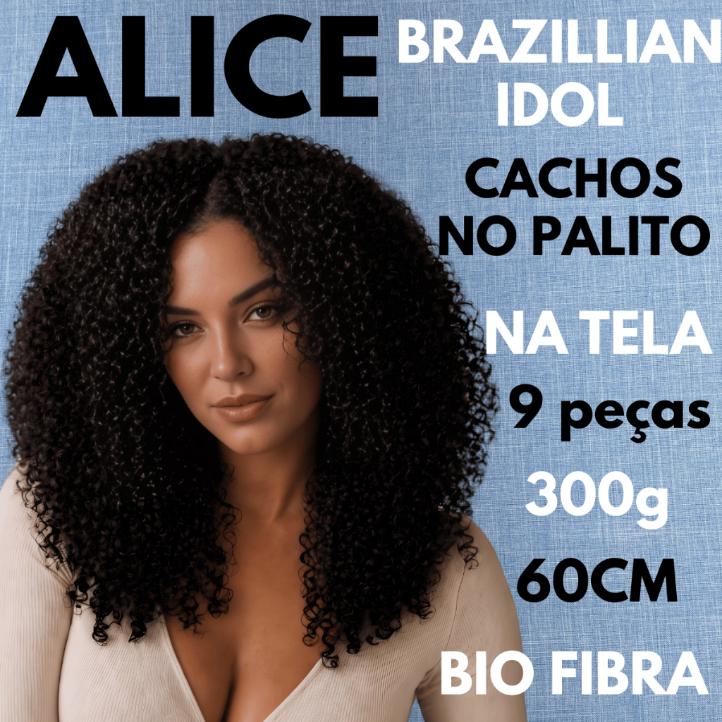 Cabelo Cacheado Palito 60cm Cacho Fechado Bio Fibra–Brazilian Idol Alice  Volume Natural - Cabelo cacheado na tela 300g