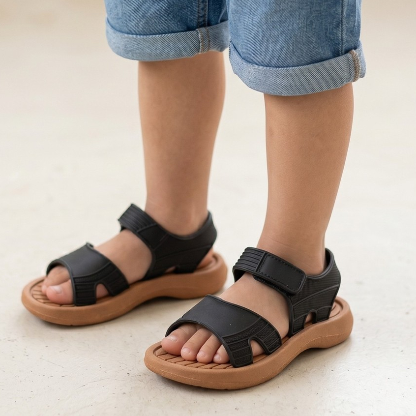 Sandália Velcro Infantil Menino Confortável Antiderrapante Flexível Calça Fácil Criança Escola