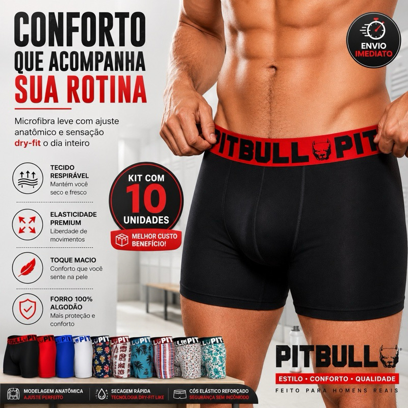 Kit 10 Cuecas Boxer Pitbull Variadas Promoção