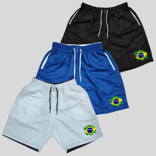 Kit 3 Bermudas Praia Masculino Brasil Shorts Corrida jogos Copa top
