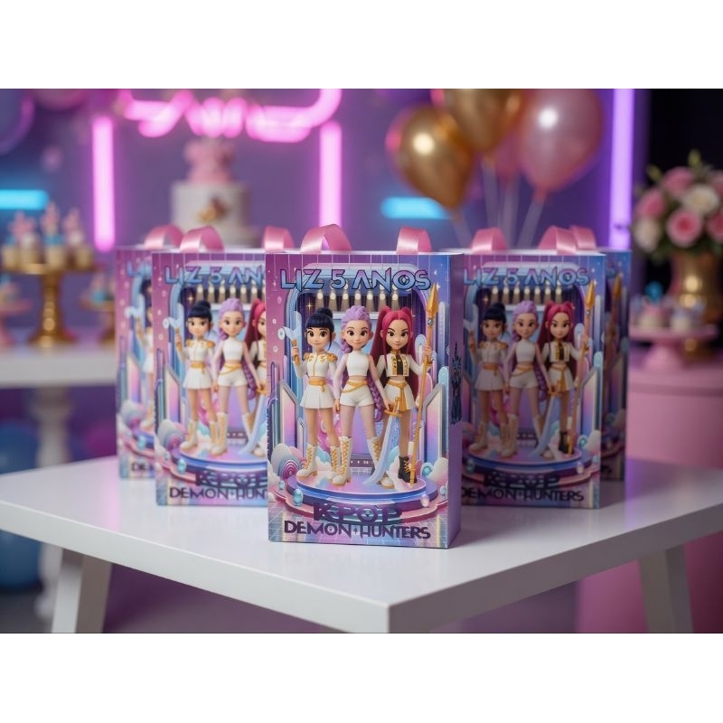 Sacolinha Personalizada Alça De Cetim Guerreiras Do K-pop - Lembrancinhas de Aniversário Infantil
