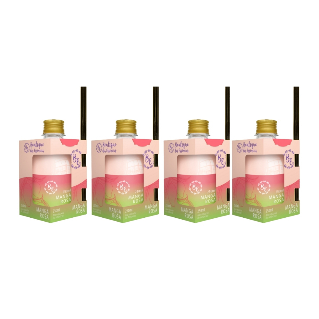 Kit 4 Aromatizador Ambiente 250ml Varetas BE Manga Rosa Perfume Ambiente Premium