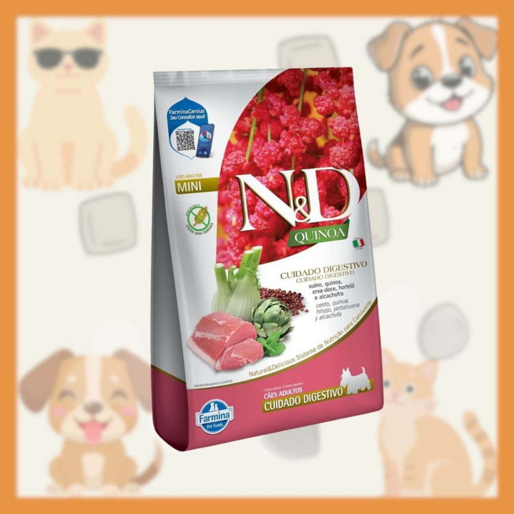 Ração N&D Quinoa P/Cães Adultos Mini C.Digestivo Sabor Suíno 2,5kg