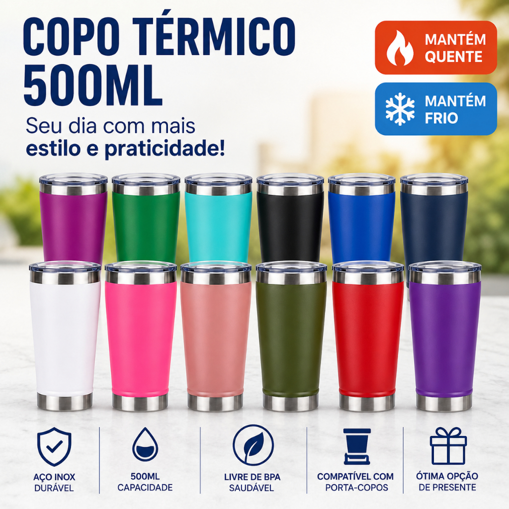 Copo Térmico com Tampa E Abridor 500ml Cerveja Café Inox Beer Cup Gelada Quente Caneca