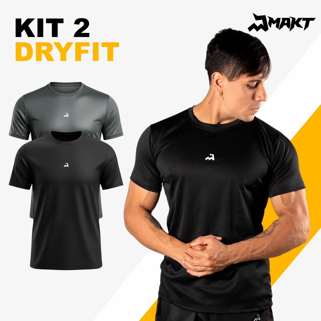 Kit 2 Camiseta Dry Masculina Manga Curta Fitness Academia Corrida CrossFit Poliester Premium Esporte