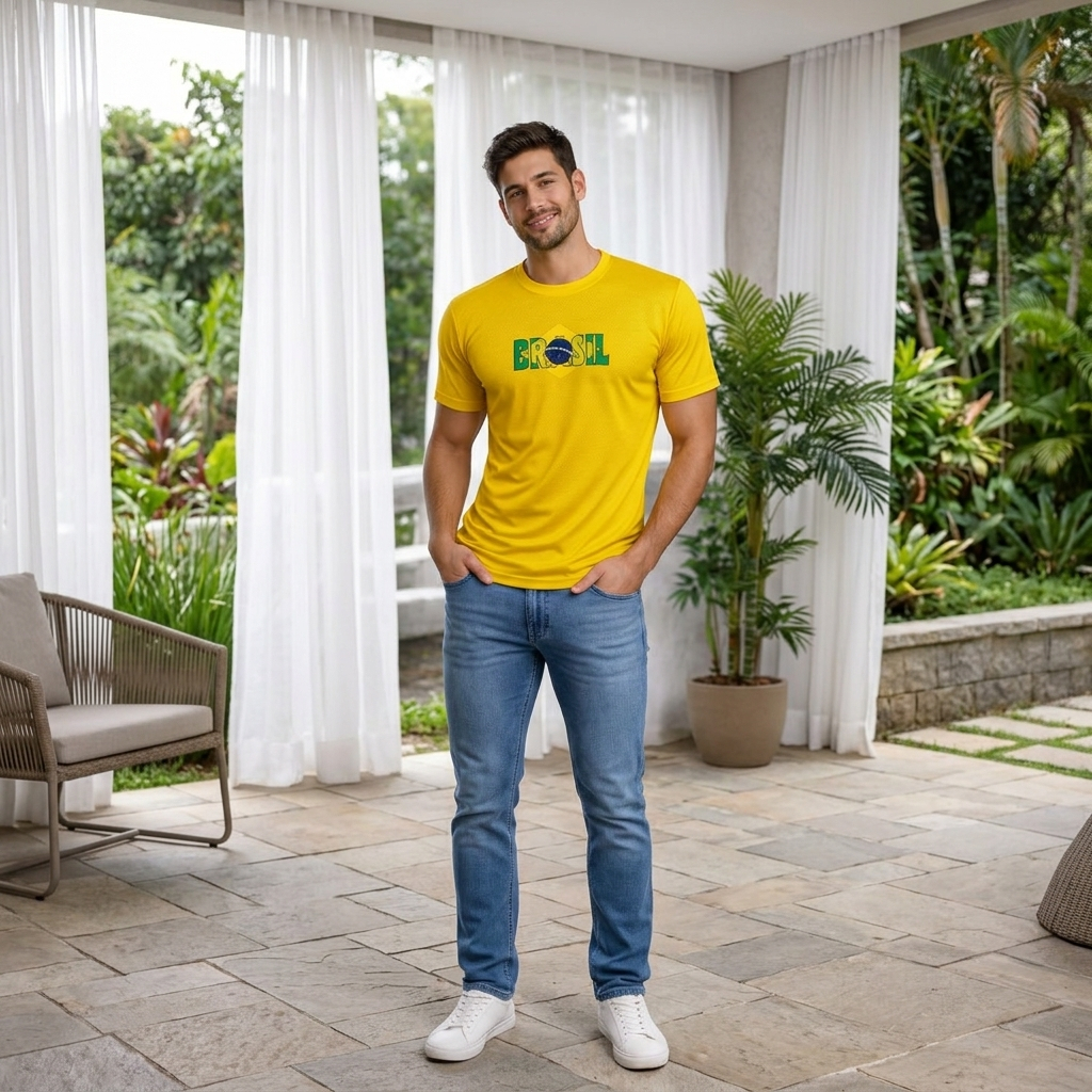 Camisa Dry Fit Masculina Estampa Camiseta Brasil Copa do Mundo Respiravel Anti Odor