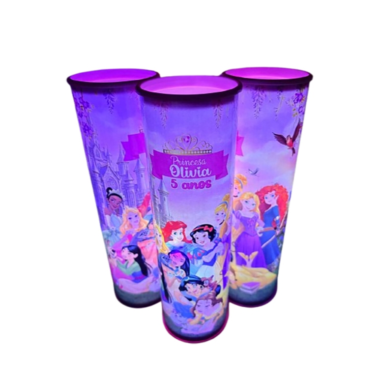 20 Luminária LED Princesas Encantadas Personalizada Centro de Mesa Festa Infantil Luxo Lembrancinha