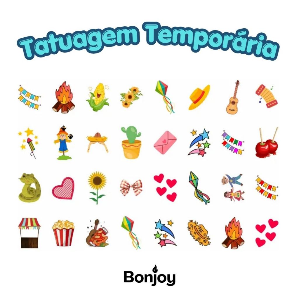 kit de tatuagens temporária festa JUNINA para festa de escola creche tatto tatuagem